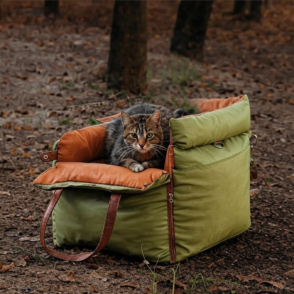 Dog in a portable carrier 